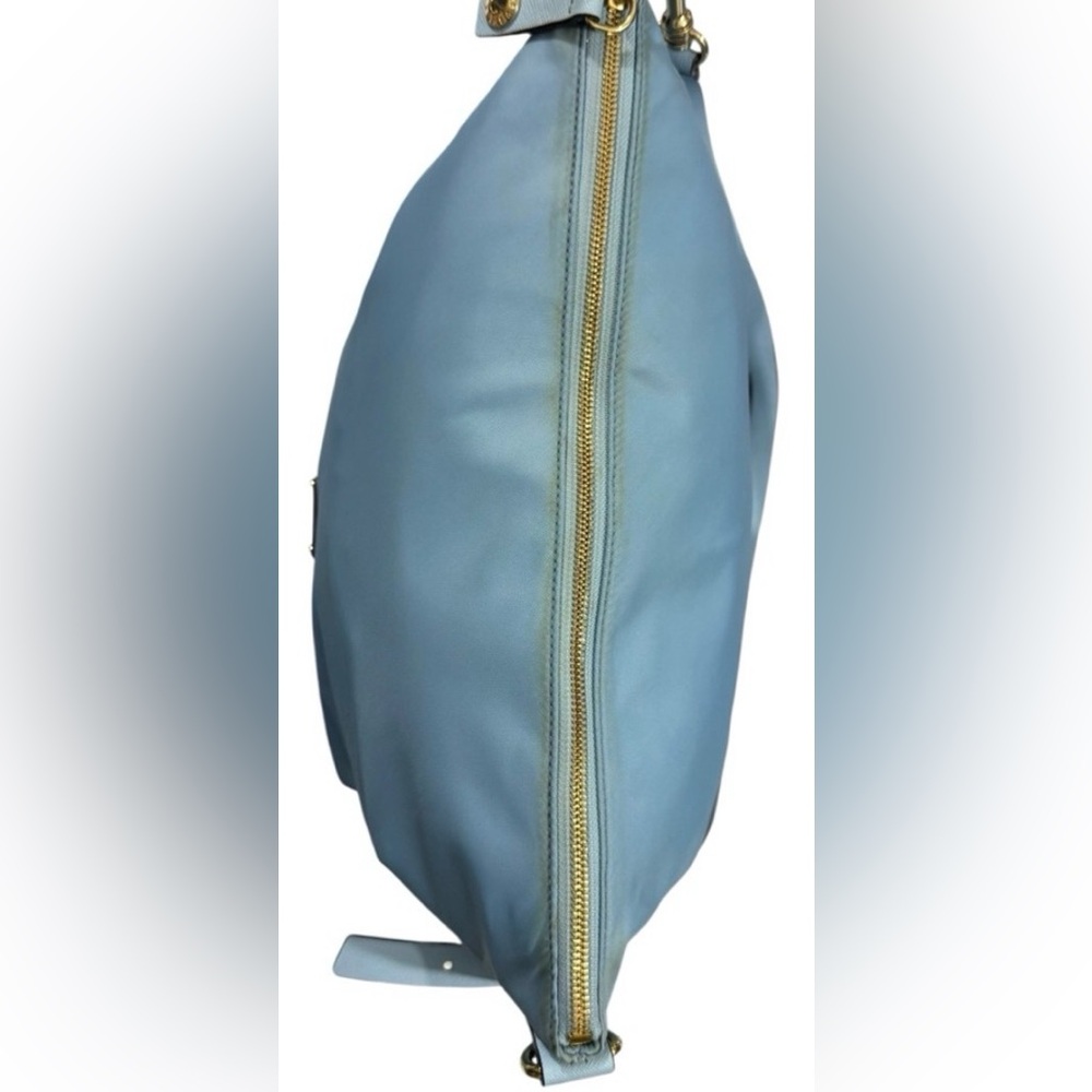 Henri Bendel Blue Nylon Tote Gold Hardware Shoulder Bag Large - Picture 10 of 13